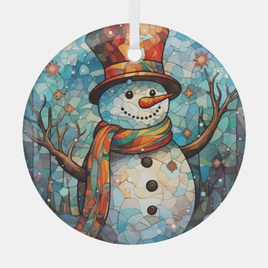Feestelijke sneeuwman Glas in lood Glas Ornament (Voorkant)