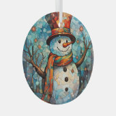 Feestelijke sneeuwman Glas in lood Glas Ornament (Voorkant Rechts)