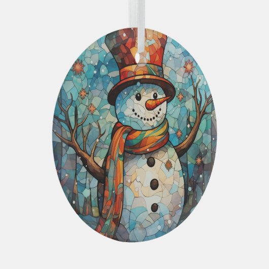 Feestelijke sneeuwman Glas in lood Glas Ornament (Voorkant Rechts)