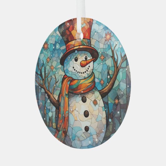 Feestelijke sneeuwman Glas in lood Glas Ornament (Voorkant links)