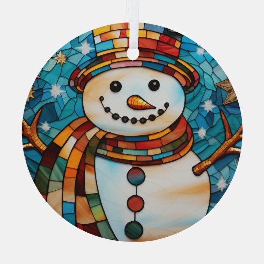 Feestelijke sneeuwman Glas in lood Glas Ornament (Achterkant)