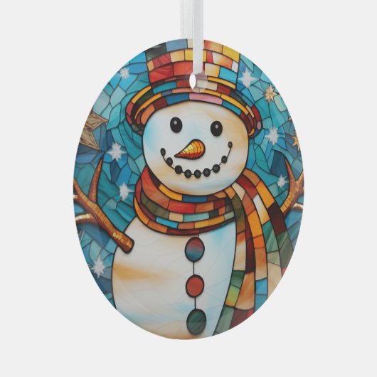 Feestelijke sneeuwman Glas in lood Glas Ornament (Voorkant Rechts)