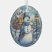 Feestelijke sneeuwman Glas in lood Glas Ornament (Voorkant Rechts)