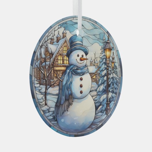 Feestelijke sneeuwman Glas in lood Glas Ornament (Voorkant Rechts)