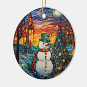 Feestelijke Sneeuwman Glas in lood Kerstmis Keramisch Ornament (Links)