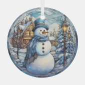 Feestelijke sneeuwman Glas in lood Ornament (Voorkant)