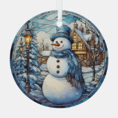 Feestelijke sneeuwman Glas in lood Ornament (Achterkant)