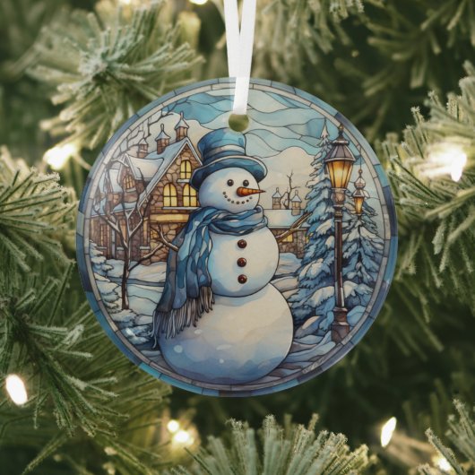Feestelijke sneeuwman Glas in lood Ornament (Insitu)