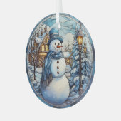 Feestelijke sneeuwman Glas in lood Ornament (Voorkant links)
