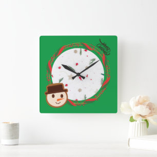 Feestelijke Sneeuwman Groene Kerst Vierkante Klok