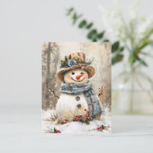 Feestelijke Sneeuwman in Bos Briefkaart (Staand voorkant)