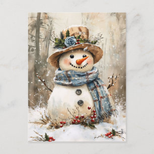 Feestelijke Sneeuwman in Bos Briefkaart