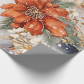 Feestelijke  Sneeuwman & Kerstbloemen Cadeaupapier (Hoek)