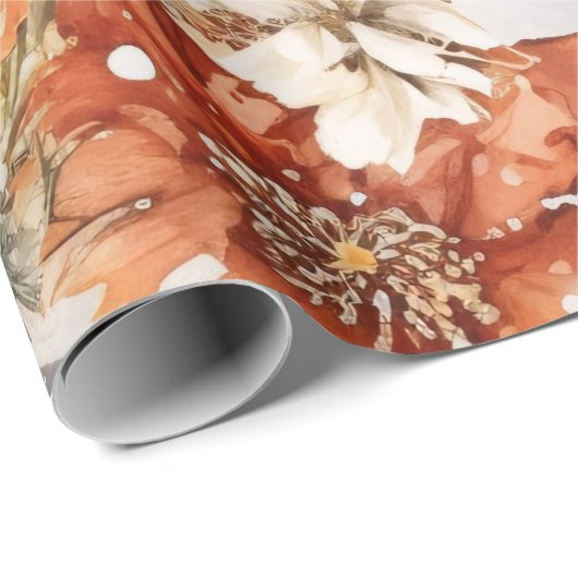 Feestelijke  Sneeuwman & Kerstbloemen Cadeaupapier (Rol Hoek)