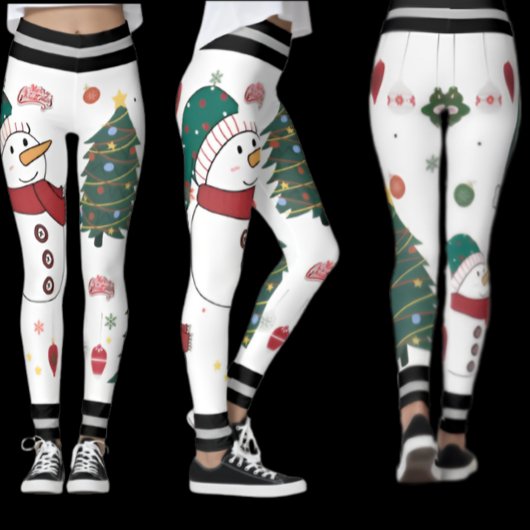 Feestelijke Sneeuwman & Kerstboom Patroon Vakantie Leggings