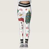 Feestelijke Sneeuwman & Kerstboom Patroon Vakantie Leggings (Voorkant)