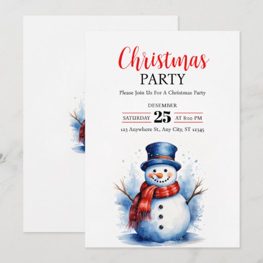 Feestelijke Sneeuwman Kerstfeest Uitnodiging (Voorkant / Achterkant)