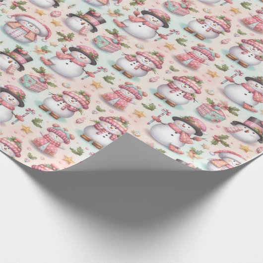Feestelijke sneeuwman kerstinpakpapier cadeaupapier (Hoek)