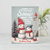 Feestelijke  Sneeuwman Kerstmis Familie Foto Feestdagenkaart (Staand voorkant)