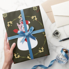 Feestelijke sneeuwman kerstpatroon cadeaupapier