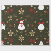 Feestelijke sneeuwman kerstpatroon cadeaupapier (Vlak)