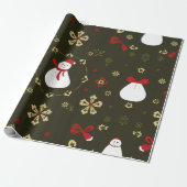 Feestelijke sneeuwman kerstpatroon cadeaupapier (Uitgerold)