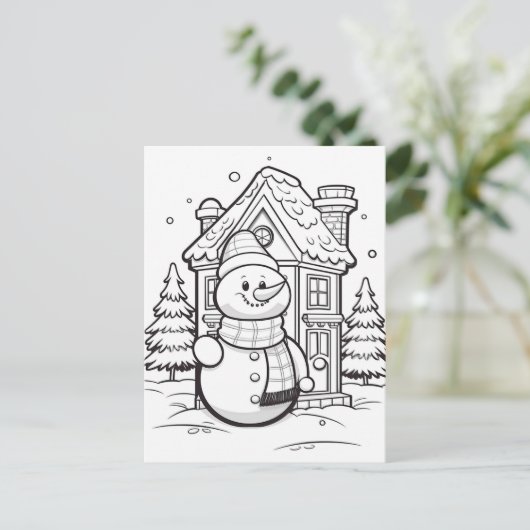Feestelijke sneeuwman kinder kleurstof briefkaart (Staand voorkant)