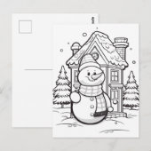 Feestelijke sneeuwman kinder kleurstof briefkaart (Voorkant / Achterkant)