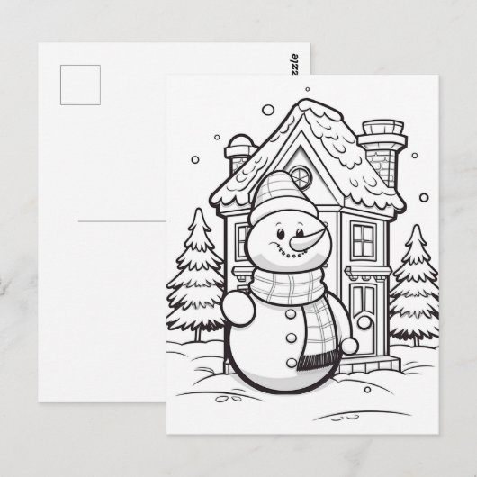 Feestelijke sneeuwman kinder kleurstof briefkaart (Voorkant / Achterkant)