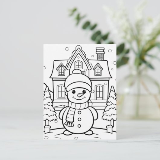 Feestelijke sneeuwman kinder kleurstof briefkaart (Staand voorkant)