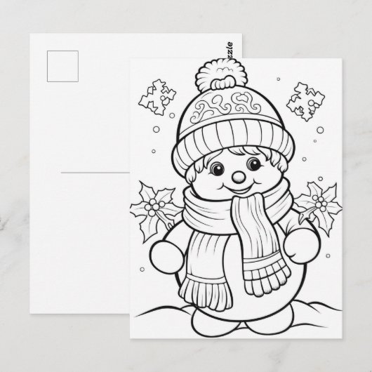 Feestelijke sneeuwman kinder kleurstof briefkaart (Voorkant / Achterkant)