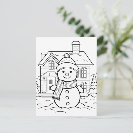 Feestelijke sneeuwman kinder kleurstof briefkaart (Staand voorkant)