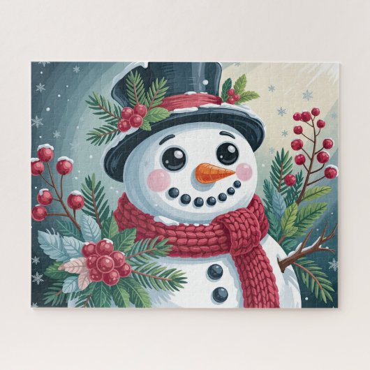 Feestelijke Sneeuwman Met Botanicals Legpuzzel (Horizontaal)