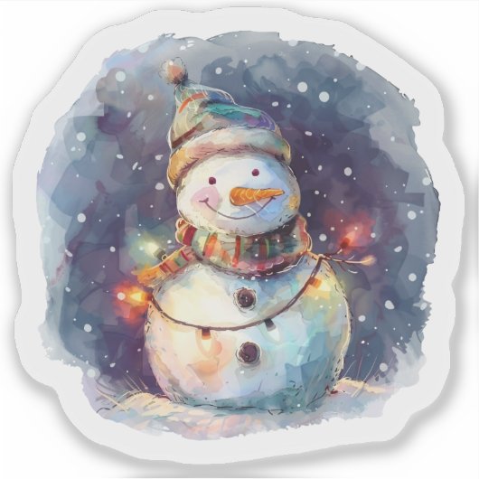 Feestelijke sneeuwman met kerstverlichting sticker (Voorkant)