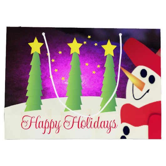 Feestelijke sneeuwman met rood groot cadeauzakje (Achterkant)