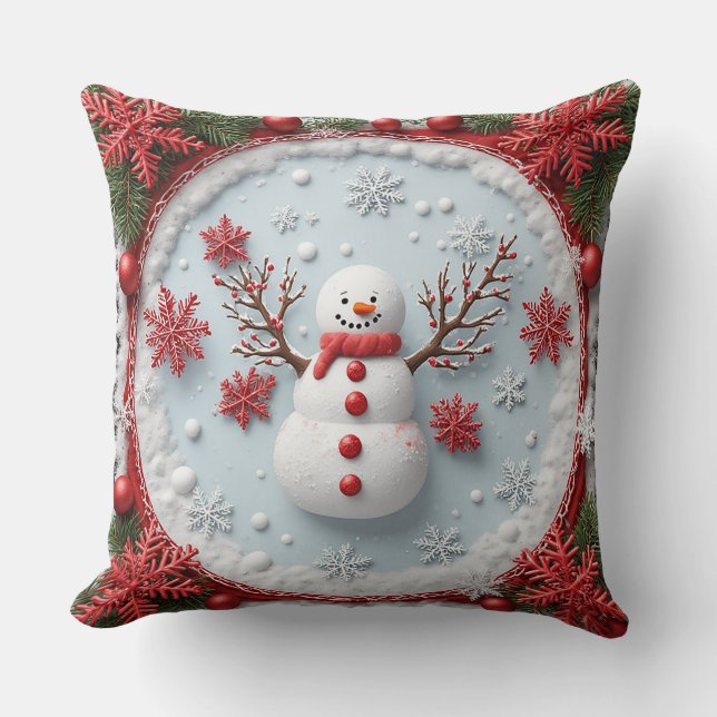 Feestelijke Sneeuwman Ontwerp met Kerstversiering Kussen (Voorkant)