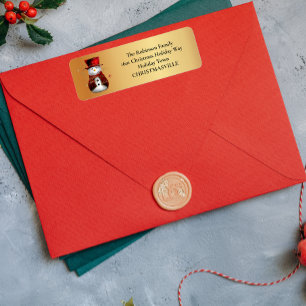 Feestelijke Sneeuwman op Gouden Kerstmis Etiket