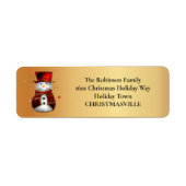 Feestelijke Sneeuwman op Gouden Kerstmis Etiket (Voorkant)