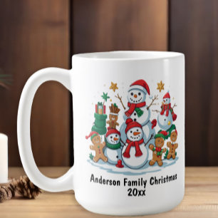 Feestelijke Sneeuwman Peperkoek Familie Kerst Jaar Koffiemok