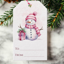 Feestelijke Sneeuwman Roze Waterverf Kerstmis