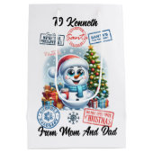 Feestelijke sneeuwman & Santa Sack Cheer Medium Cadeauzakje (Achterkant)