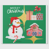 Feestelijke Sneeuwman & Schuur Kerstverpakking Pap Cadeaupapier (Vlak)