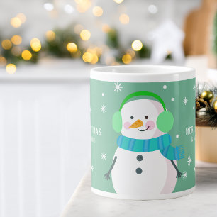 Feestelijke Sneeuwman Sneeuwvlok Kerstmis Nieuwjaa Grote Koffiekop
