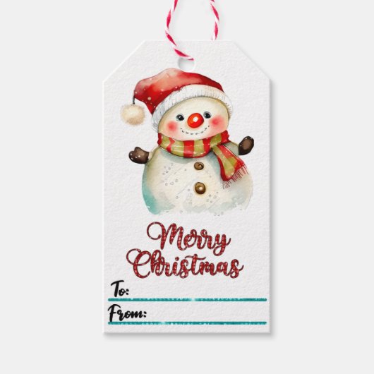 Feestelijke sneeuwman vakantie labels! cadeaulabel (Voorkant)