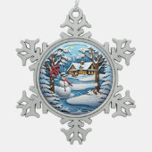 Feestelijke sneeuwman vakantie tin sneeuwvlok ornament (Voorkant)