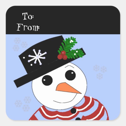 Feestelijke Sneeuwman Vierkante Sticker (Voorkant)