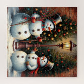 Feestelijke Sneeuwmannen en Kerstbomen Legpuzzel (Horizontaal)