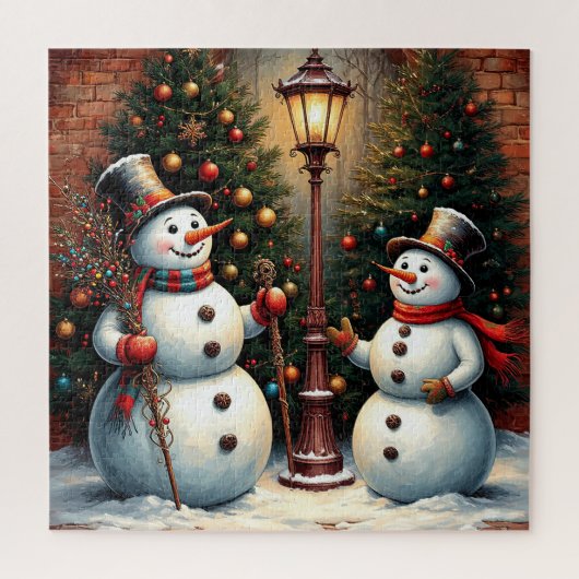 Feestelijke Sneeuwmannen en Kerstbomen Legpuzzel (Verticaal)