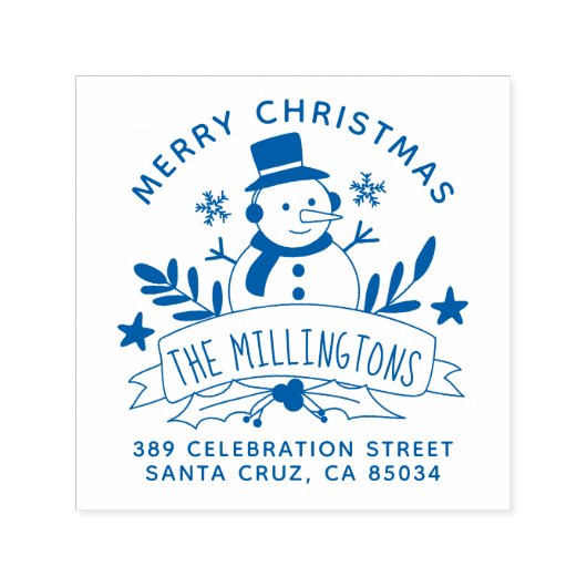 Feestelijke sneeuwpop banner kerst retour adres  zelfinktende stempel (Design)