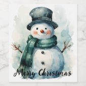 🎄 feestelijke sneeuwpop wijnlabel wijn etiket (Enkel label)